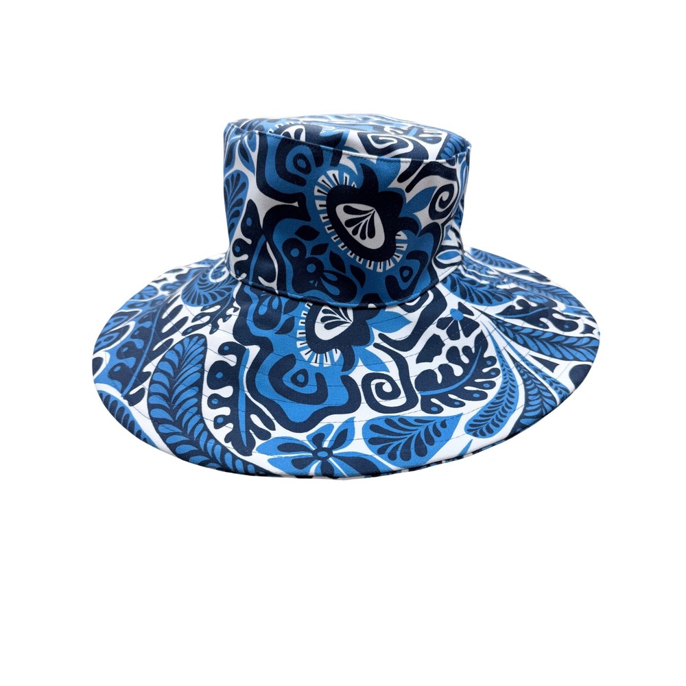 Trina Turk Bucket Hat Womens OS Blue Floral Paisley Wide Brim Sun Hat